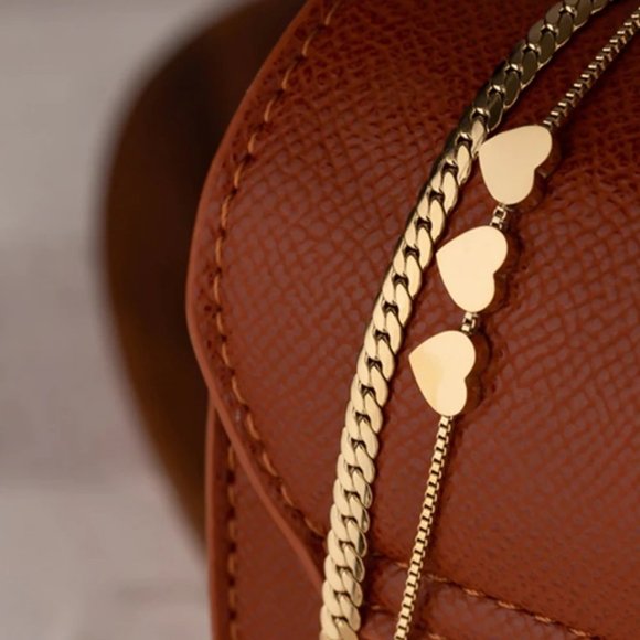 NEW 18K Gold Plated Triple Heart Double Layer Chain Bead Bracelet - Picture 4 of 5